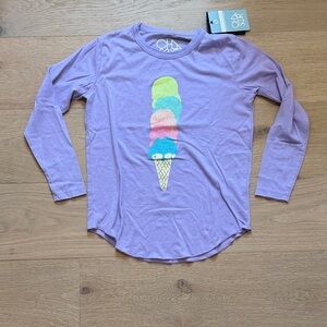 NWT Lavender Long-Sleeve Girls Tee with Rainbow Ice Cream Cone Graphic size 10